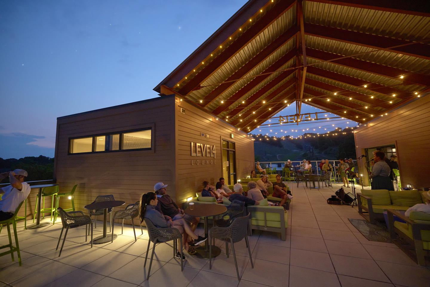 Dusk at Level4 Lounge during live music performance