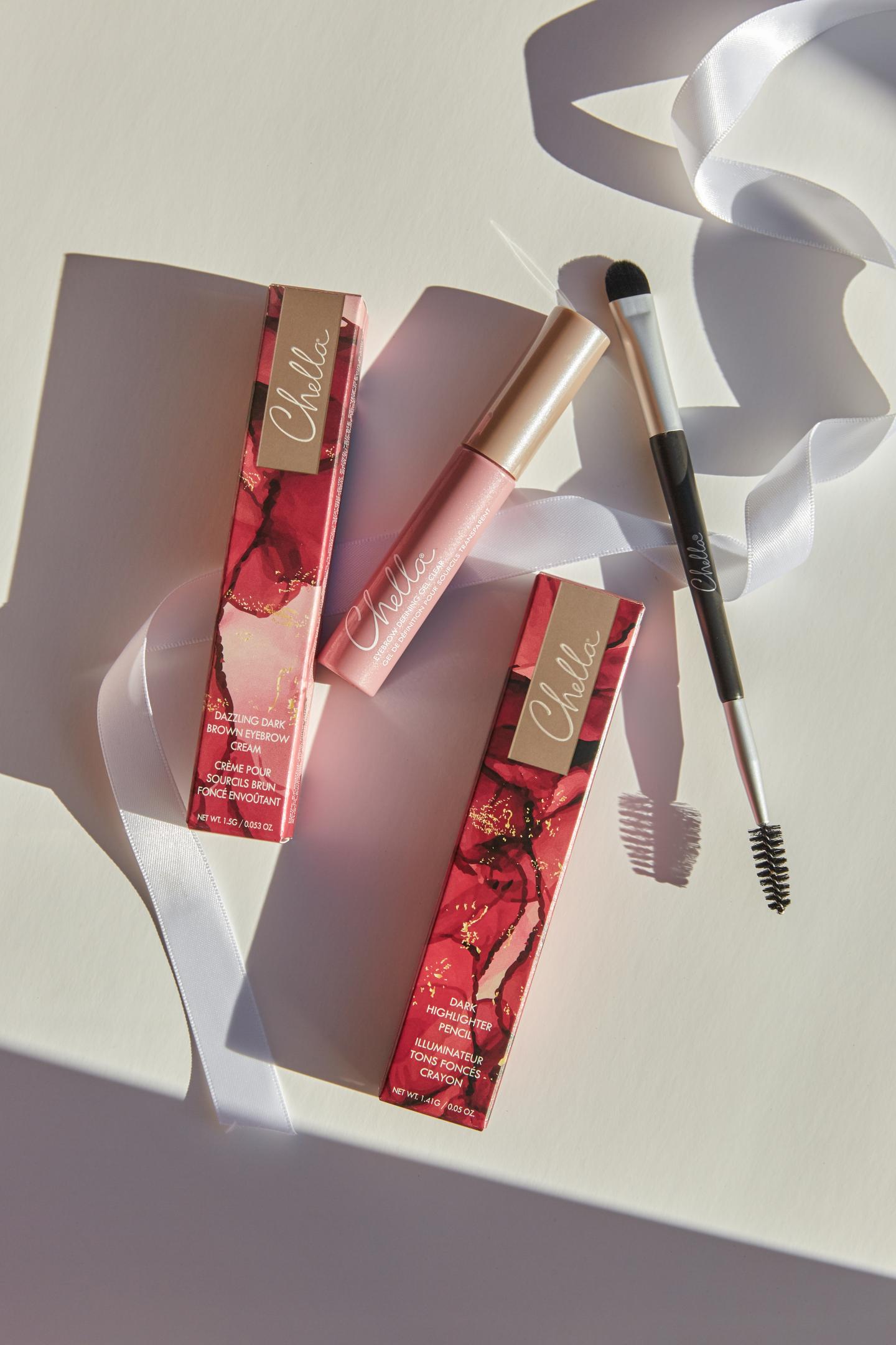 Eye and eyebrow makeup and tools.