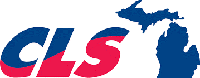 CLS logo with red and blue design, outline of Michigan.
