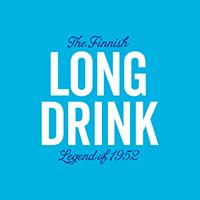 Finnish Long Drink logo, blue background, white text.