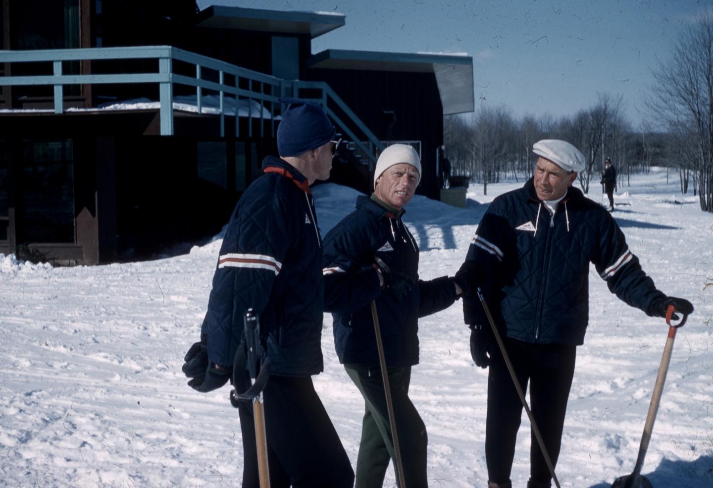 Ski instuctors Al Bone (Canadian), Ernst Hohenegg (from Ehrwald, Austria) and Monty Montgomery (resident of Cadillac, Michigan), in 1962