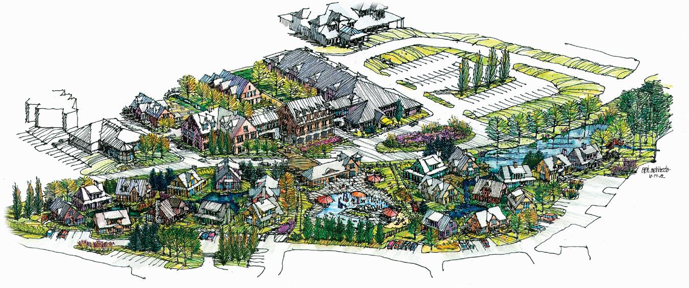 Illustrated map of a theme park with various attractions and pathways.