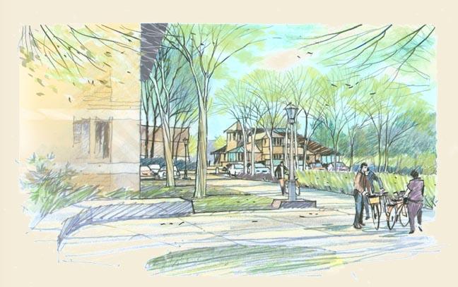 Renderings of the future village streetscape.