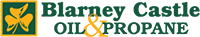 Blarney Castle Oil &amp; Propane logo with green text and shamrock symbol.