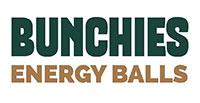 Bunchies Energy Balls logo, bold green and brown text.