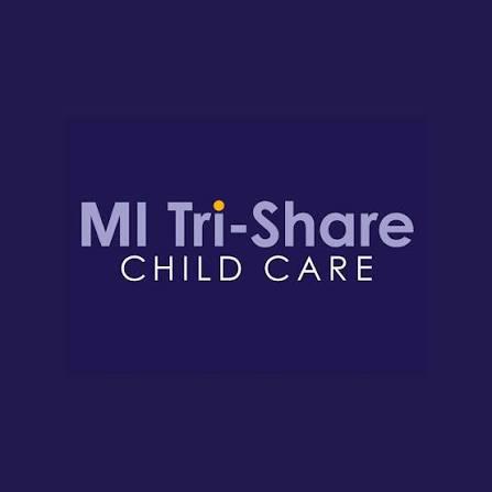 MI Tri-Share Child Care logo on dark blue background.